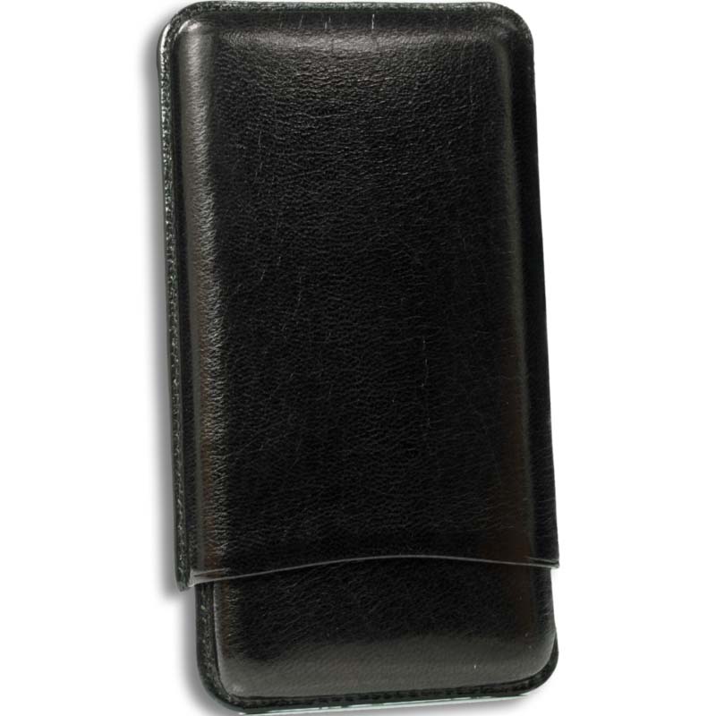 MARTIN WESS BLACK SMOOTH GOATSKIN COWHIDE LEATHER 3 ROBUSTO CIGAR CASE *NEW* 