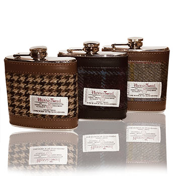 A Selection of Authentic Harris Tweed 6 oz Stainless Steel Hip Flask Available !