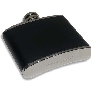 4oz Stainless Steel And Black Leather Captive Top Hip Flask