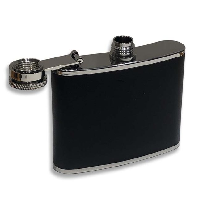 4oz Stainless Steel And Black Leather Captive Top Hip Flask - Image 3