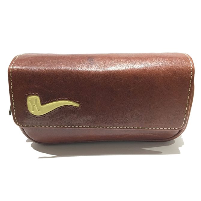 Hardcastle High Quality Vachetta Brown Leather Combination 2 Pipe Tobacco Pouch Bag