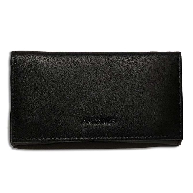 Artamis Soft Black Leather Button Roll Up Tobacco Pouch (PO25)