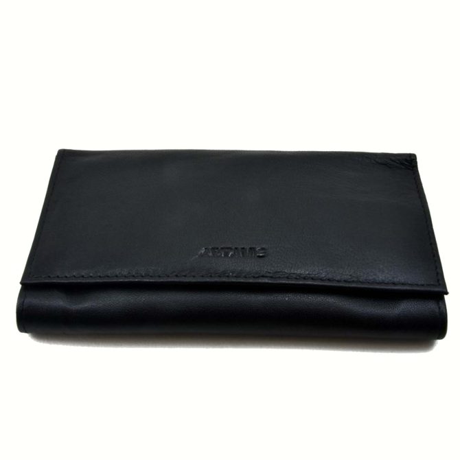 Artamis Soft Black Leather Button roll up Tobacco Pouch (PO27) - Image 2
