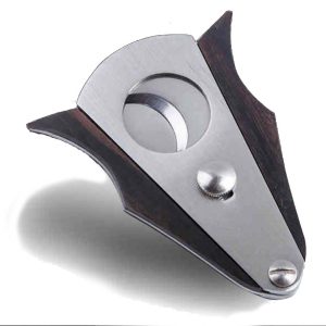 Stainless Steel Double Blade Cigar Cutter Wood Edged bat-shaped