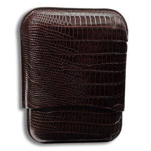 Martin Wess 3 x Short Robusto 'Lizard' Brown Leather Cigar Case