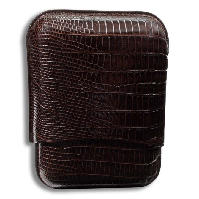 Martin Wess 3 x Short Robusto 'Lizard' Brown Leather Cigar Case