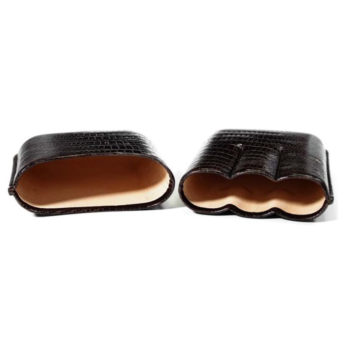 Martin Wess 3 x Short Robusto 'Lizard' Brown Leather Cigar Case - Image 3