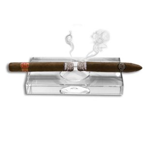 Large Rectangular Crystal Ashtray for 2 cigars