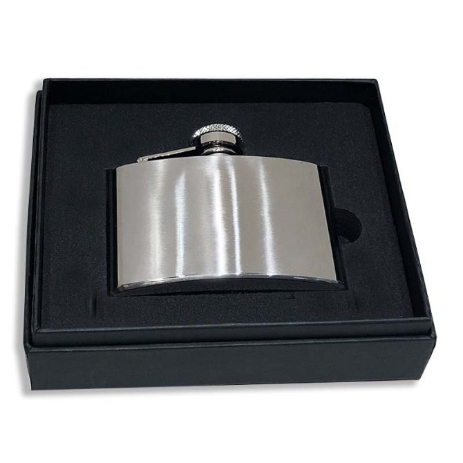 Kidney Shape Flask 4oz Pewter in Plain Polished Finish with Captive Top - Image 2