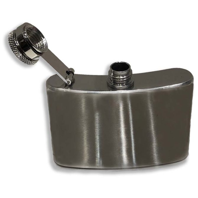 Kidney Shape Flask 4oz Pewter in Plain Polished Finish with Captive Top - Image 3