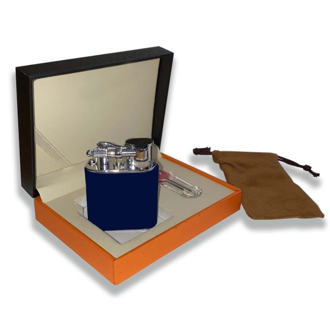 J Cure Pocket 2 Jet Flame Lighter - Navy Blue Leather - Image 5