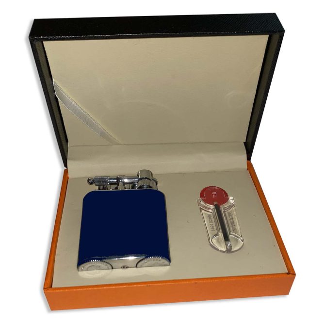 J Cure Pocket 2 Jet Flame Lighter - Navy Blue Leather - Image 3