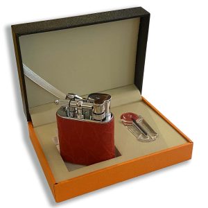 J Cure Pocket Jet Flame Lighter - Red Crocodile Leather