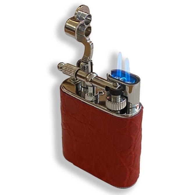 J Cure Pocket Jet Flame Lighter - Red Crocodile Leather - Image 2