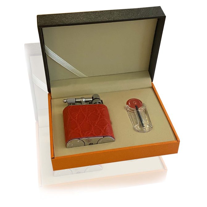 J Cure Pocket Jet Flame Lighter - Red Crocodile Leather - Image 3