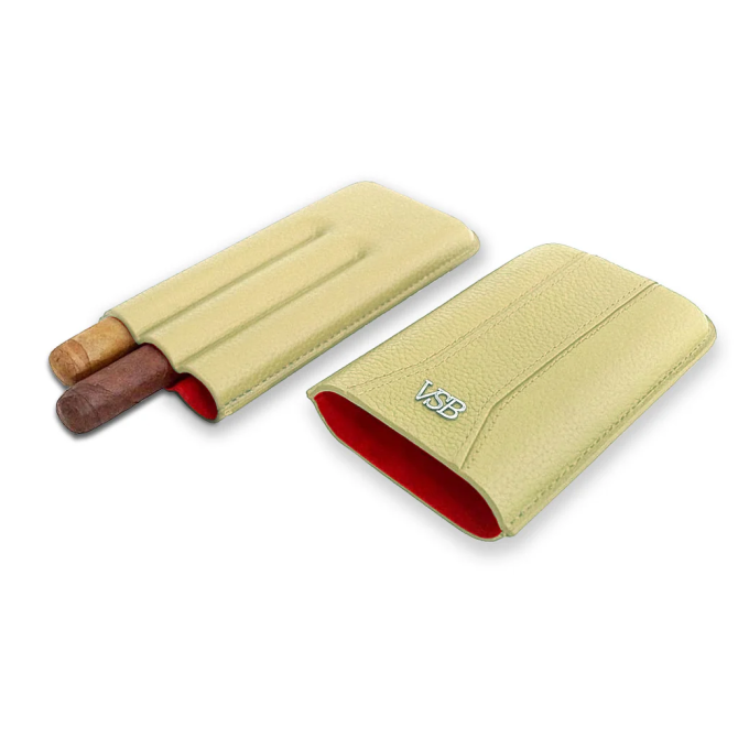 VSB London Three Finger Cream Leather Cigar Case - Image 3