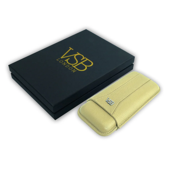 VSB London Three Finger Cream Leather Cigar Case - Image 2