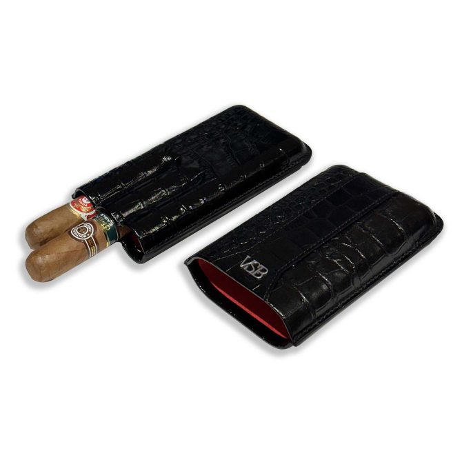 VSB London Three Finger Black Crocodile Leather Cigar Case - Image 2