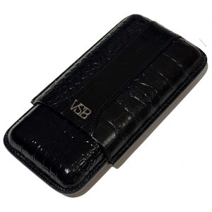 VSB London Three Finger Black Crocodile Leather Cigar Case