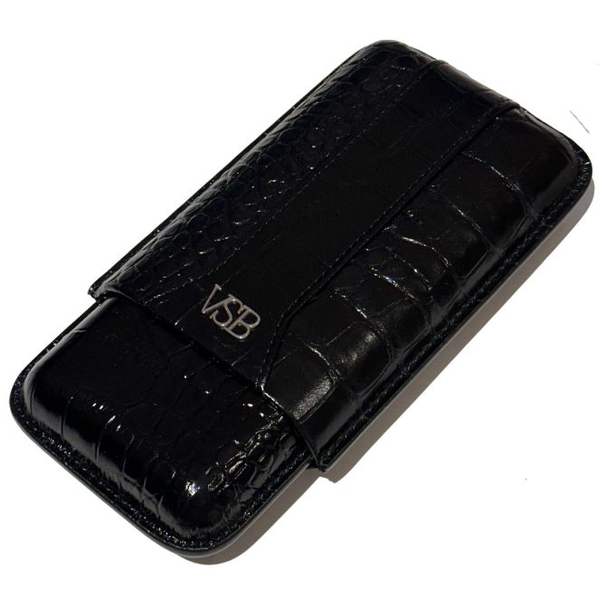 VSB London Three Finger Black Crocodile Leather Cigar Case