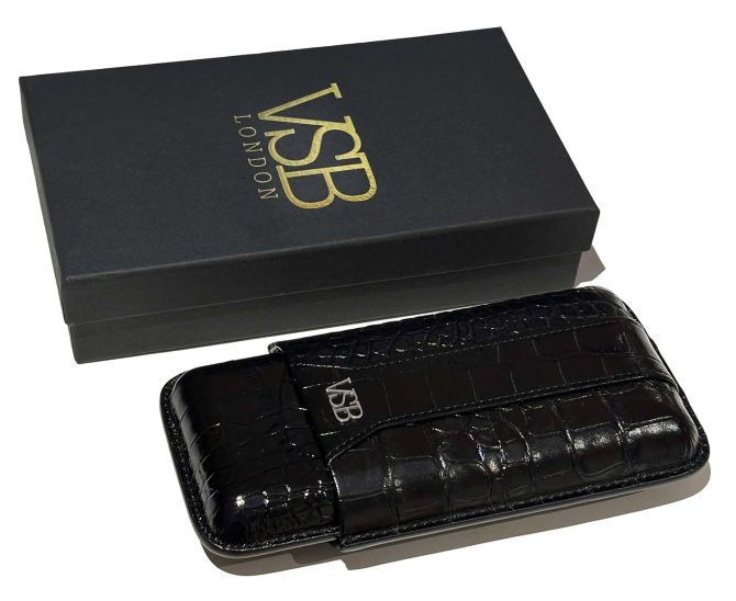 VSB London Three Finger Black Crocodile Leather Cigar Case - Image 5