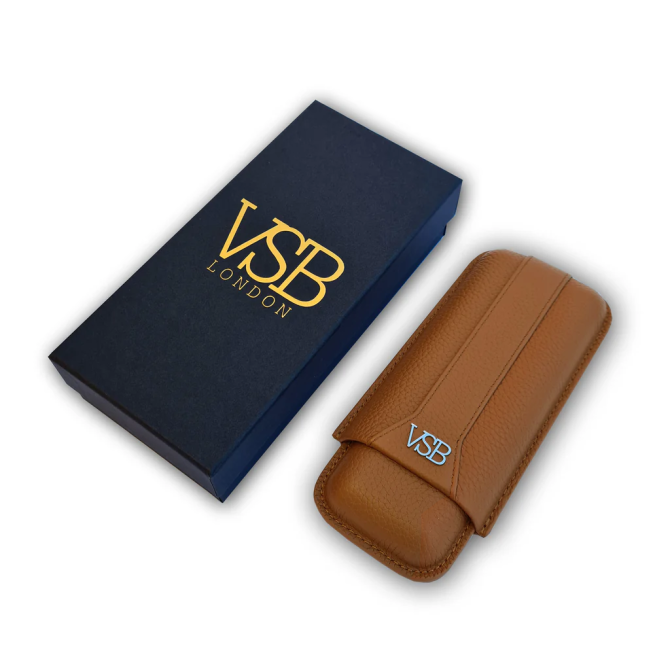 VSB London Two Finger Brown Leather Cigar Case - Image 2