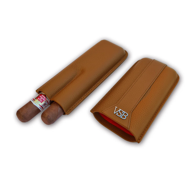 VSB London Two Finger Brown Leather Cigar Case - Image 5