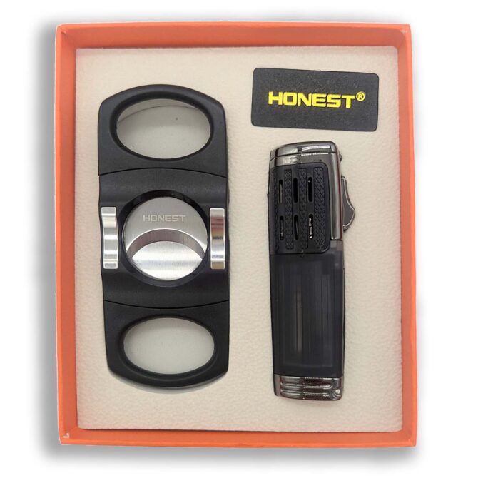 Honest Lighter & Cigar Cutter Gift Set-Black