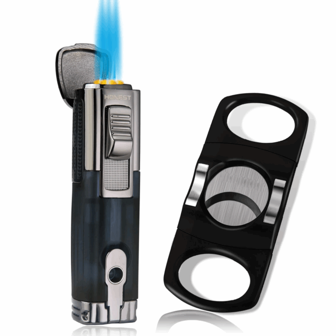Honest Lighter & Cigar Cutter Gift Set-Black - Image 2