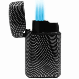 V-Fire Easy Torch Metal 3 Flames Carbon Fibre Cigar Lighter with Punch Cutter