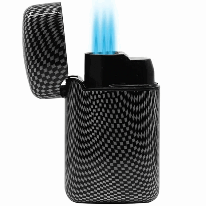 V-Fire Easy Torch Metal 3 Flames Carbon Fibre Cigar Lighter with Punch Cutter