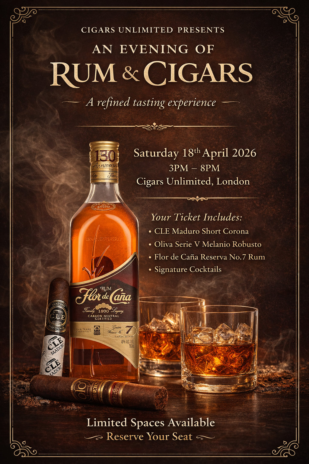 Cigars Unlimited Paring Event Ticket - Saturday 18th April
